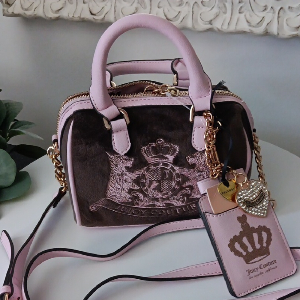 Juicy Couture Classic Scottie Dogs Pink and Brown Mini Satchel - Picture 2 of 10